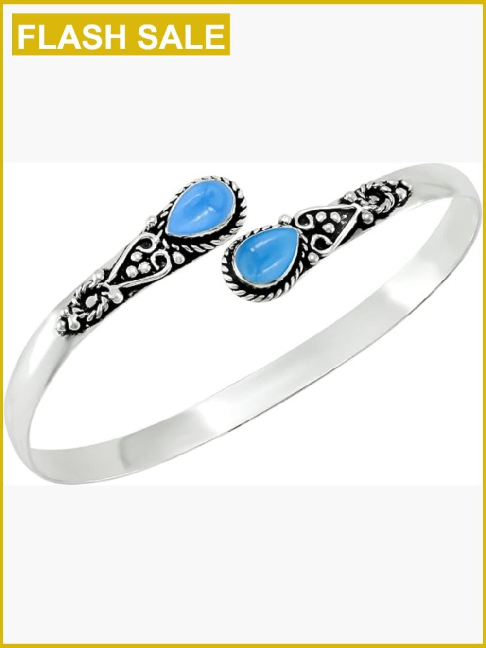 Pear Shape Natural Gemstone Bangle - Sterling Silver Plated Cuff Bracelet